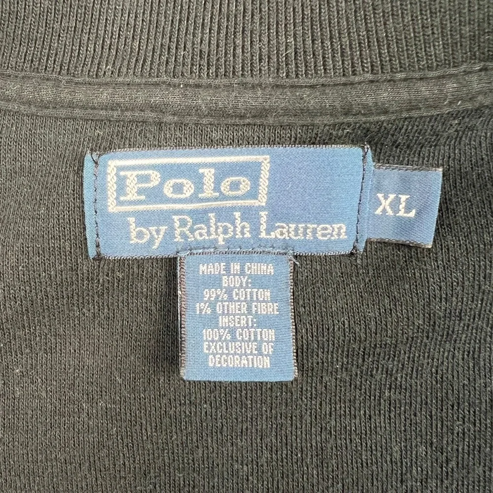 VTG Polo Ralph Lauren Sweater Men's XL Black Full Zip Cotton Mock Neck Red Pony